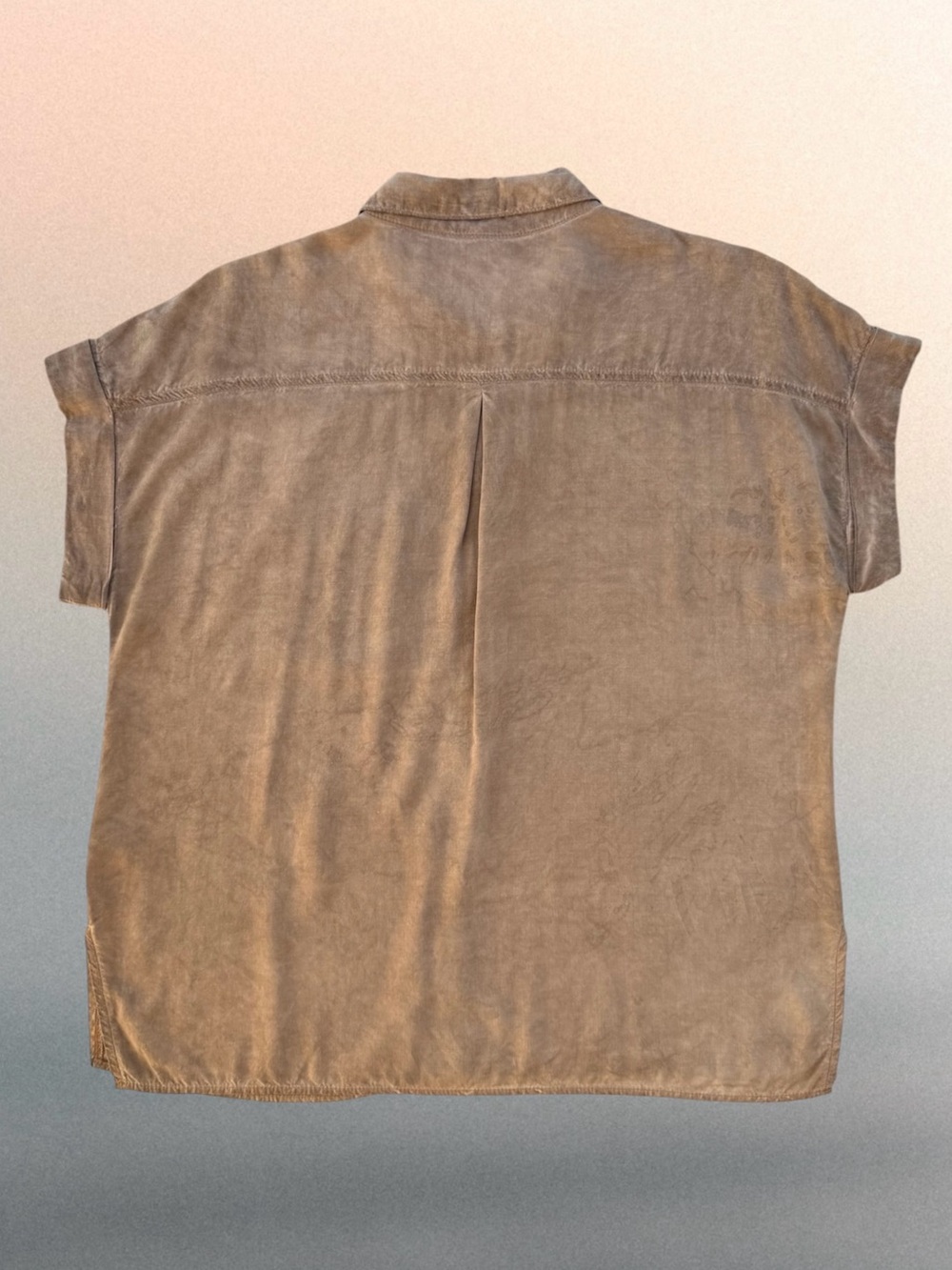 Velvet Heart Distressed Tan Short Sleeve Button Front Blouse ~ Women’s M - Picture 2 of 7